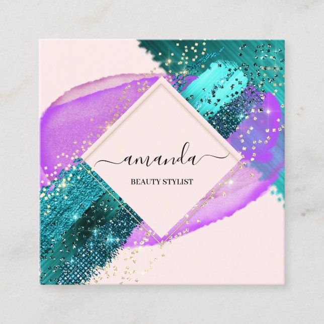 Professional Framed Gold Beauty Logo Purple Teal Quadratische Visitenkarte (Vorderseite)