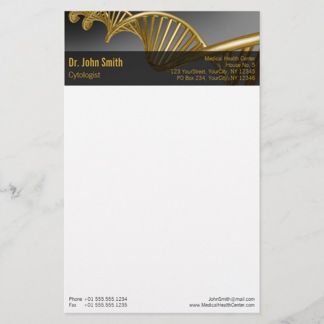Professional Gold DNA Strand Luxury Medical Briefpapier (Vorderseite)