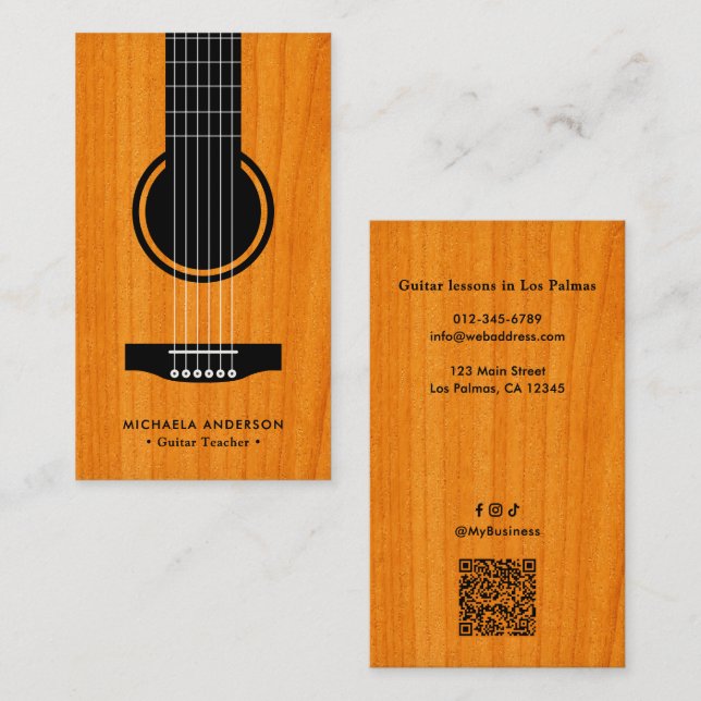 Professional Guitar Teacher QR Code & Social Media Visitenkarte (Vorne/Hinten)