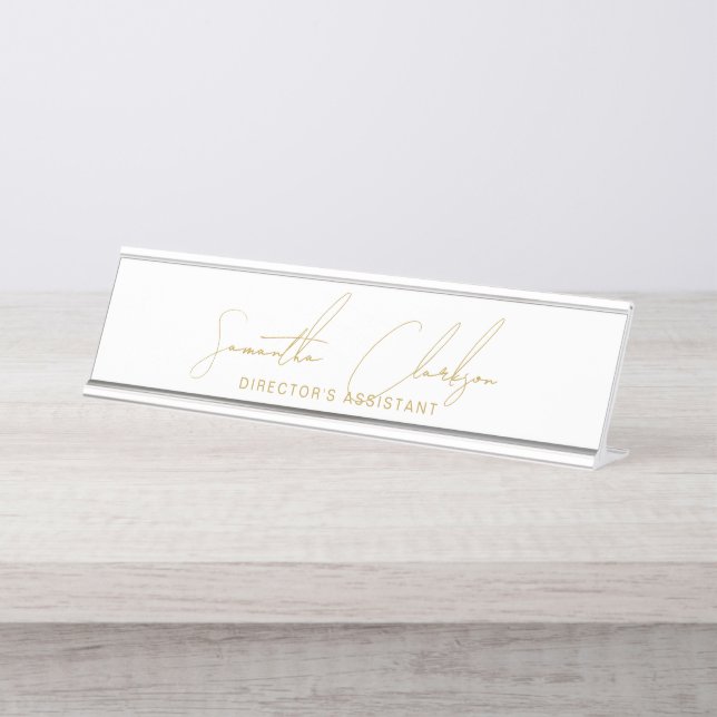 Professional Handwritten Gold Script Typography Schreibtischnamensplakette (Vorderseite )