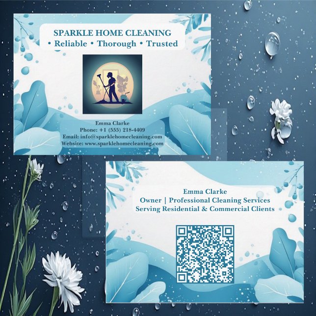 Professional Home Cleaning Services Logo QR Code Visitenkarte (Professional Home Cleaning Services Logo QR Code Business Card)
