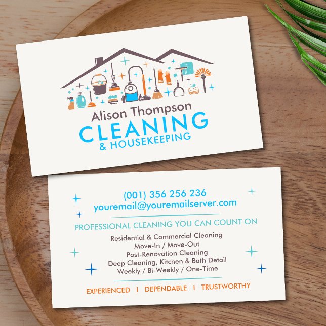 Professional House Cleaning Services Business Card Visitenkarte (Von Creator hochgeladen)