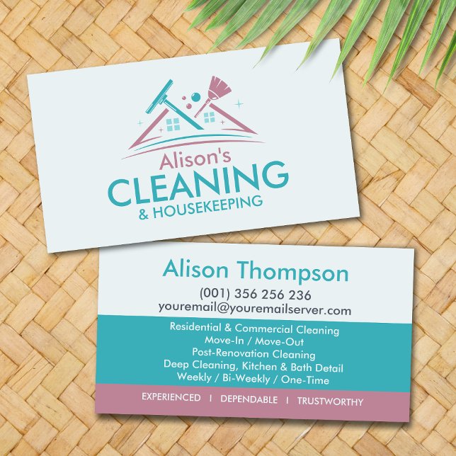 Professional House Cleaning Services Business Card Visitenkarte (Von Creator hochgeladen)