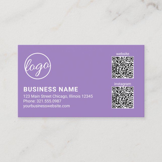 Professional Lavender Logo QR Code Modern Visitenkarte (Vorderseite)