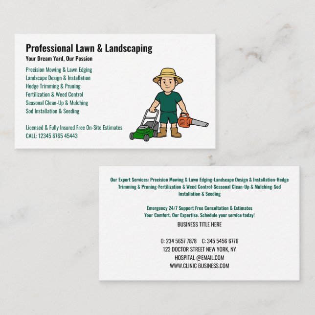 Professional Lawn Care & Landscaping Service Visitenkarte (Vorne/Hinten)