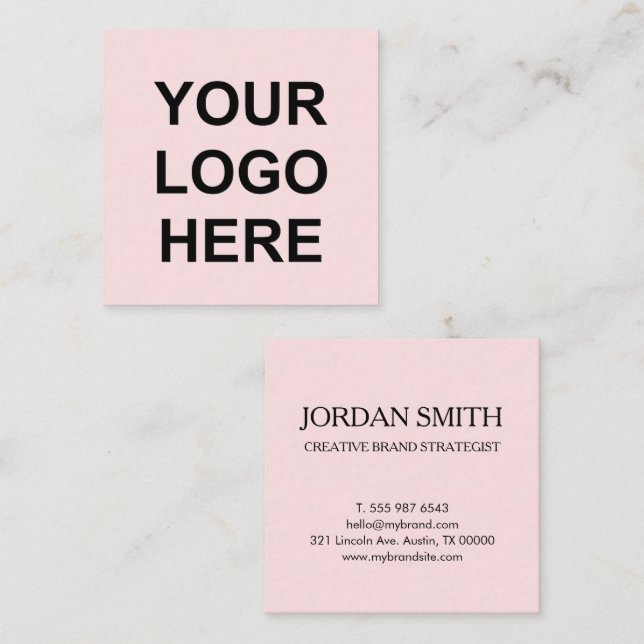 Professional Logo Minimal Modern Blush Pink  Quadratische Visitenkarte (Vorne/Hinten)