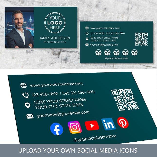 Professional Logo Profile Photo Social Media Teal Visitenkarte (Von Creator hochgeladen)