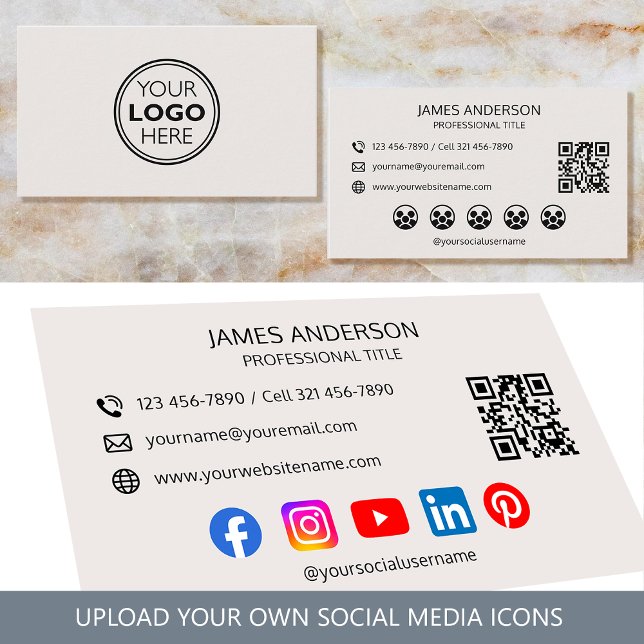 Professional Logo Social Media QR Code Off-White Visitenkarte (Von Creator hochgeladen)