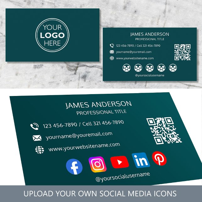 Professional Logo Social Media QR Code Teal Visitenkarte (Von Creator hochgeladen)