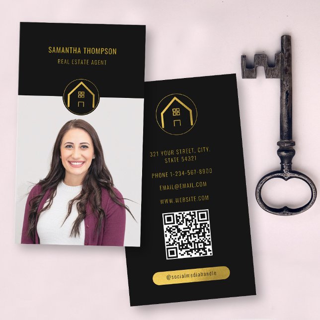 Professional Luxury Black Gold Real Estate Photo Visitenkarte (Professional Luxury Black Gold Real Estate Photo Business Card)