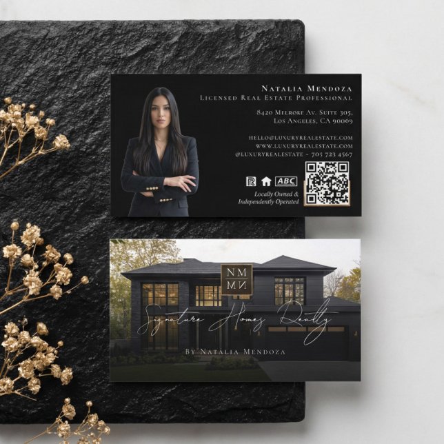 Professional Luxury Black Real Estate Agent Photo  Visitenkarte (Professional Luxury Black Real Estate Agent Photo Business Card)