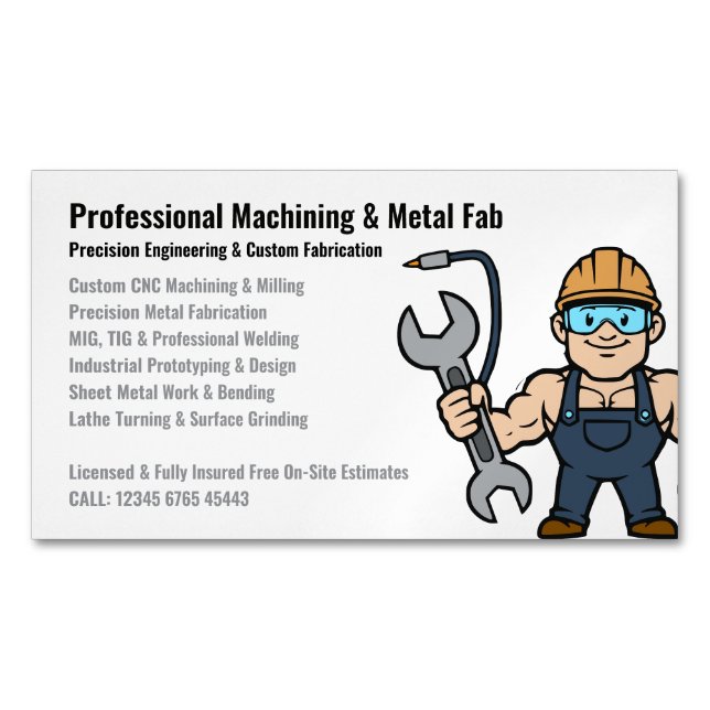 Professional Machining Metal Fabrication Cartoon Magnetische Visitenkarte (Vorderseite)