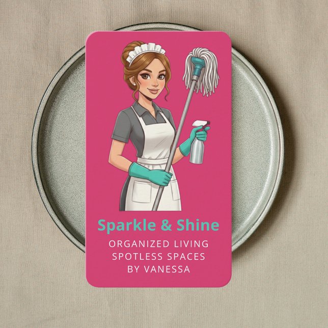 Professional Maid House Cleaning Housekeeping Pink Visitenkarte (Von Creator hochgeladen)
