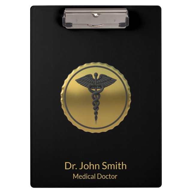 Professional Medical 3D Gold Caduceus Emblem Klemmbrett (Vorderseite)