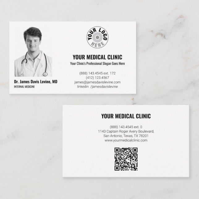 Professional Medical Doctor Photo & Logo, QR Code  Visitenkarte (Vorne/Hinten)