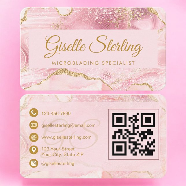 Professional Microblading Artist Gold Agate QR Cod Visitenkarte (Von Creator hochgeladen)