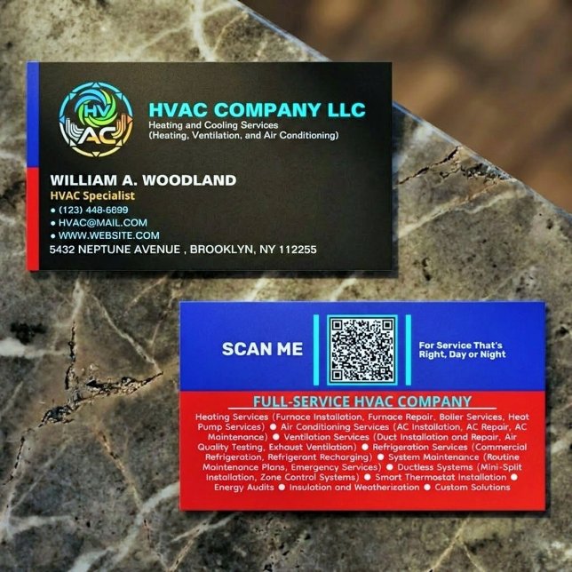 Professional Modern HVAC AC Company Logo & Slogan  Visitenkarte (heating and cooling service card, professional technician business cards)