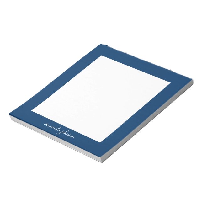 Professional Modern Navy Blue Monogram Full Name Notizblock (Rotiert)