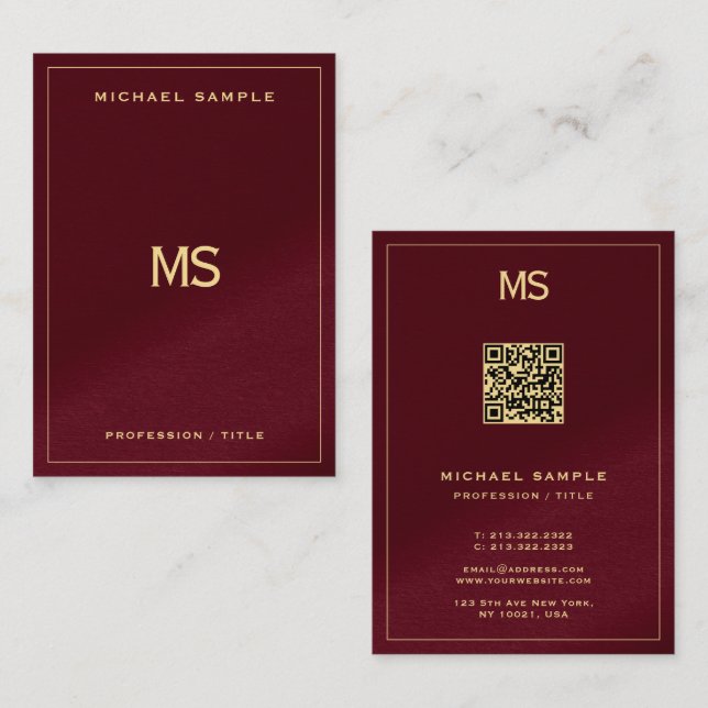 Professional Monogram QR Code Signature UV Matte Visitenkarte (Vorne/Hinten)