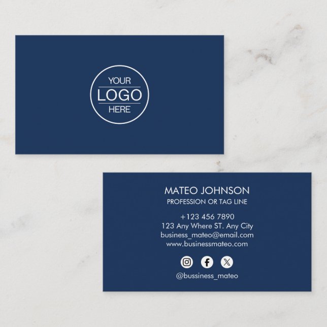 Professional Navi Blue Add your Logo Visitenkarte (Vorne/Hinten)
