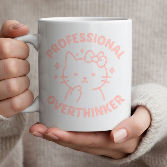 Professional Overthinker Funny Cat Overthinking  Kaffeetasse (Von Creator hochgeladen)