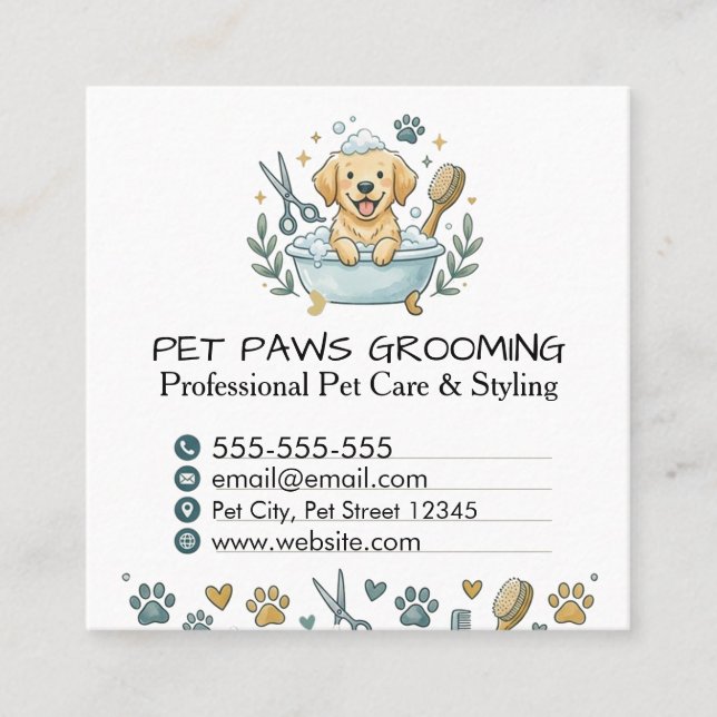 Professional Pet Groomer Square Business Card  Quadratische Visitenkarte (Vorderseite)