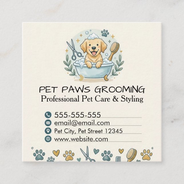 Professional Pet Groomer Square Business Card  Quadratische Visitenkarte (Vorderseite)