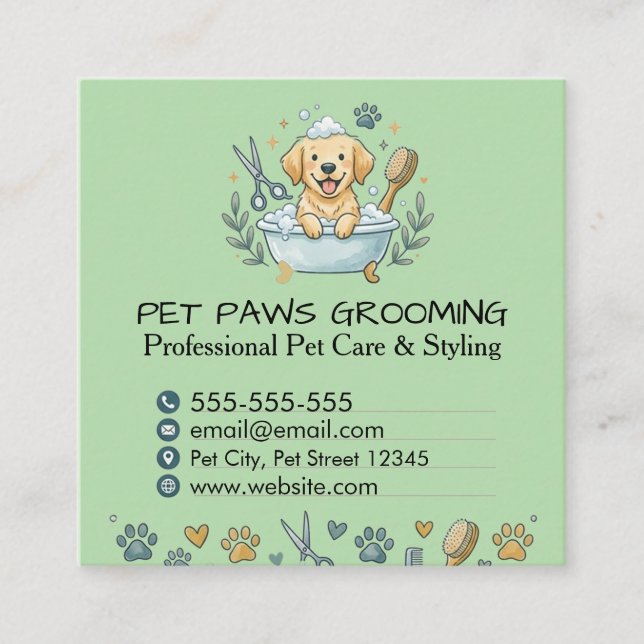 Professional Pet Groomer Square Business Card  Quadratische Visitenkarte (Vorderseite)
