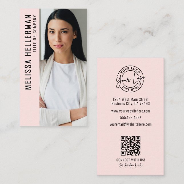 Professional Photo Logo Vertical Pink  Visitenkarte (Vorne/Hinten)