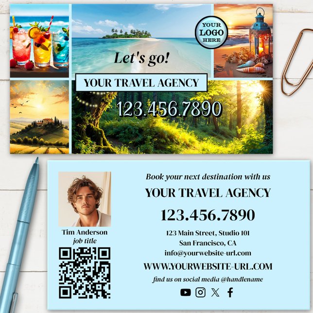 Professional Photo Travel Agency Business Card Visitenkarte (Feel-good professional travel agency business card featuring a photo grid with your custom photos)