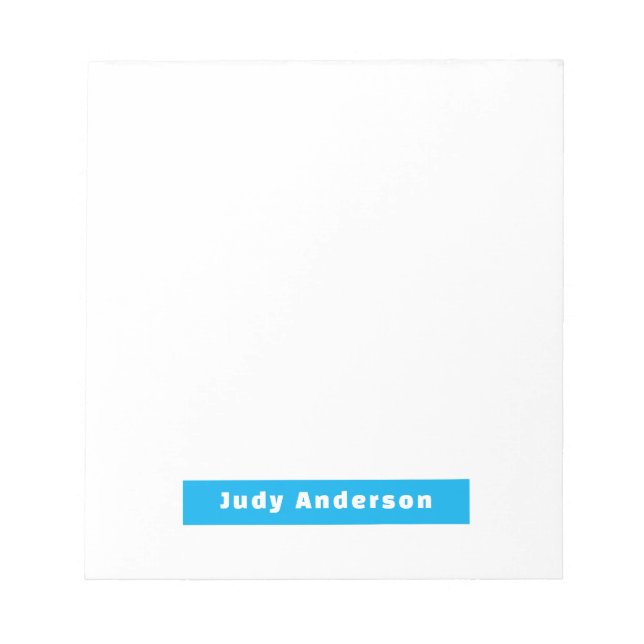 Professional Plain Modern Elegant Name Blue White Notizblock (Vorderseite)