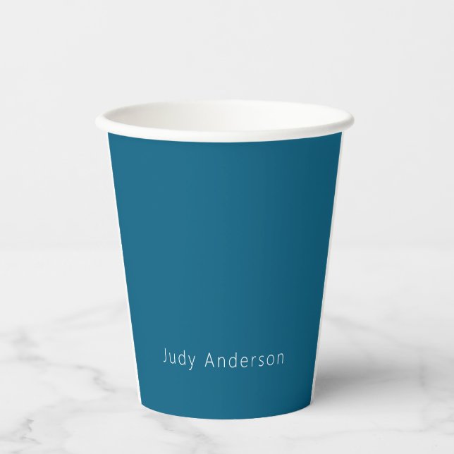 Professional Plain Modern Elegant Your Name Blue Pappbecher (Vorderseite)