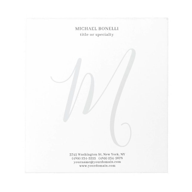 Professional Plain Modern Minimalist Monogrammed Notizblock (Vorderseite)