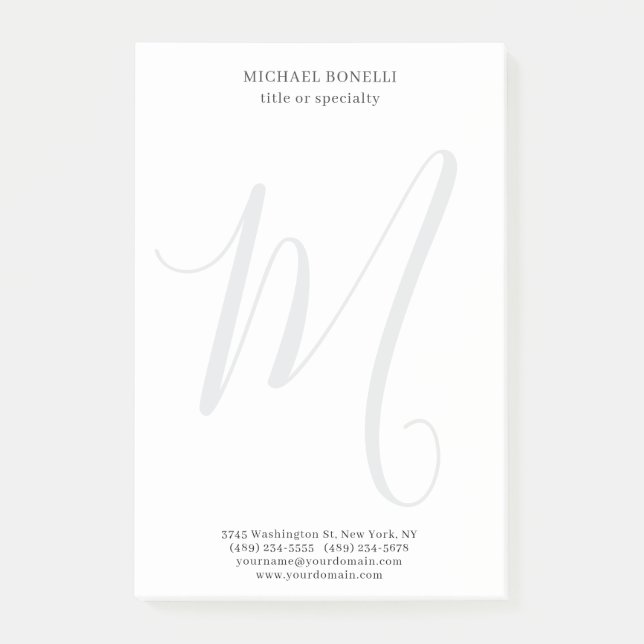 Professional Plain Modern Minimalist Monogrammed Post-it Klebezettel (Vorderseite)