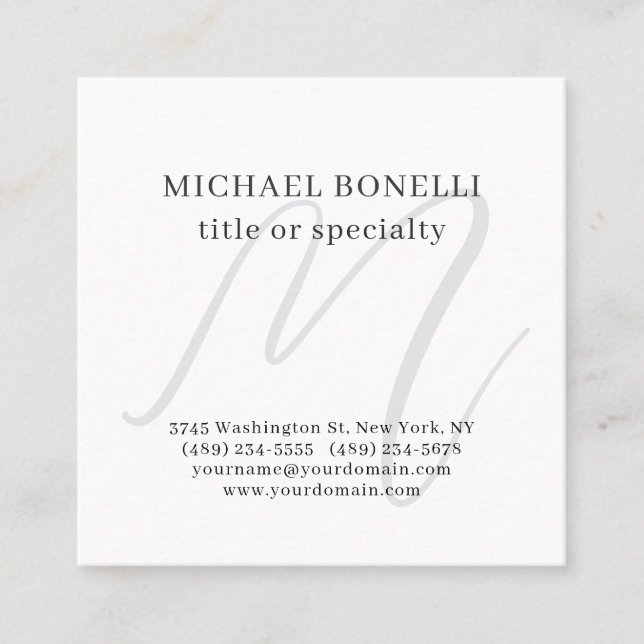 Professional Plain Modern Minimalist Monogrammed Quadratische Visitenkarte (Vorderseite)