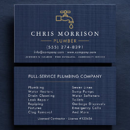 Professional Plumbing Plumber Navy Blue Gold Visitenkarte