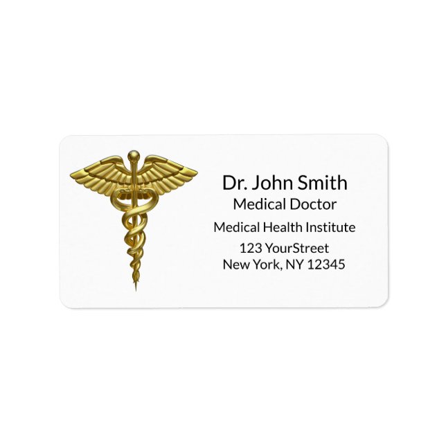 Professional Precious Medical Gold Caduceus Adressaufkleber (Vorne)
