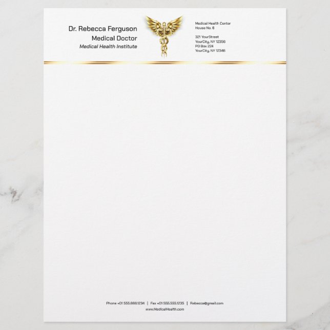 Professional Precious Medical Gold Caduceus Briefbogen (Vorderseite)