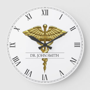 Professional Precious Medical Gold Caduceus Große Wanduhr