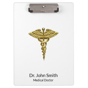 Professional Precious Medical Gold Caduceus Klemmbrett
