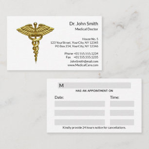 Professional Precious Medical Gold Caduceus Terminkarte