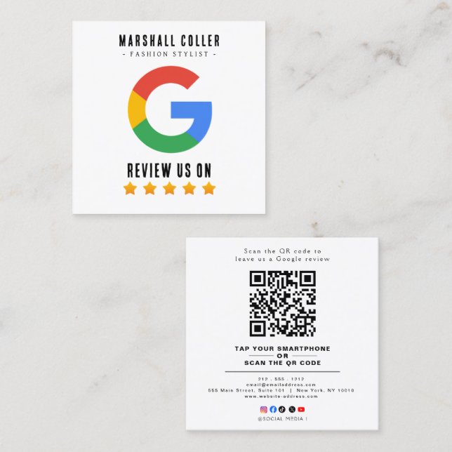 Professional QR Code Google Review  Quadratische Visitenkarte (Vorne/Hinten)