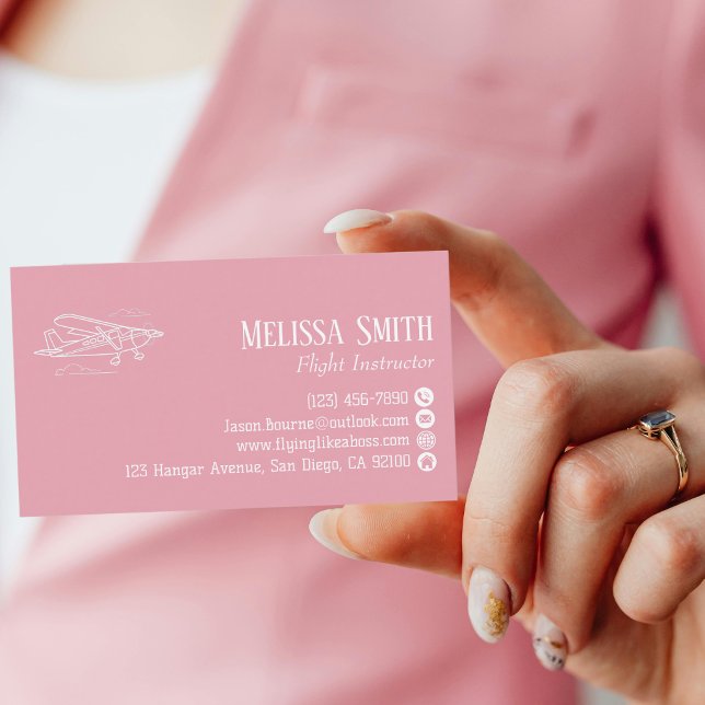 Professional QR Code Pink White Flight Instructor Visitenkarte (Von Creator hochgeladen)