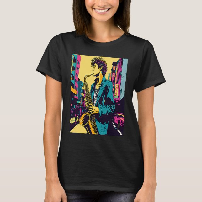 Professional Saxophone Musician Retro Pop Saxophon T-Shirt (Vorderseite)