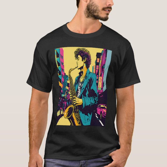 Professional Saxophone Musician Retro Pop Saxophon T-Shirt (Vorderseite)