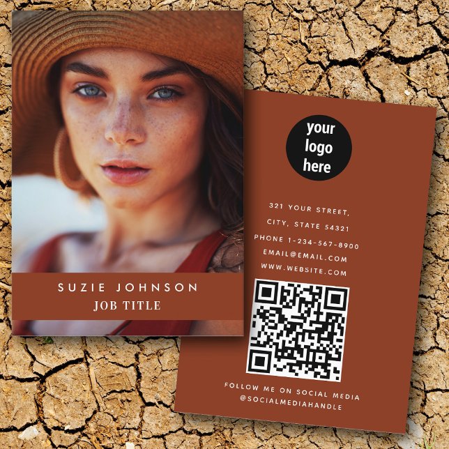 Professional Terracotta Business Photo QR Code Visitenkarte (Professional Terracotta Business Photo QR Code Business Card)