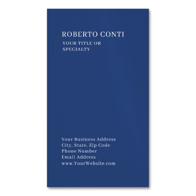 Professional Unique Plain Minimalist Blue Magnetische Visitenkarte (Vorderseite Vertikal)