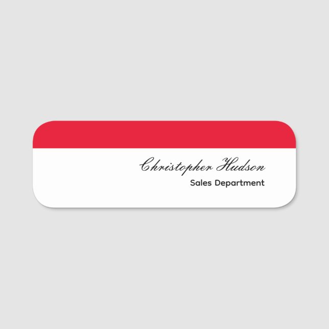 Professionell Einfach Einfarbig Rot Weiß Namensschild (Vorderseite)