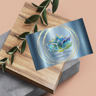 Professionell, goldene Kreise Lotus Blaue Metallic Visitenkarte
