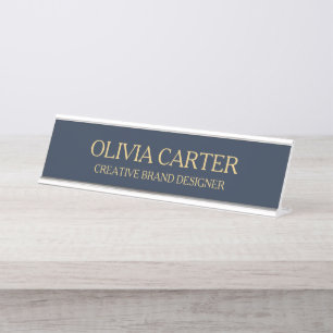 Professionell Moderne Elegante Navy Gold Büro Tite Schreibtischnamensplakette